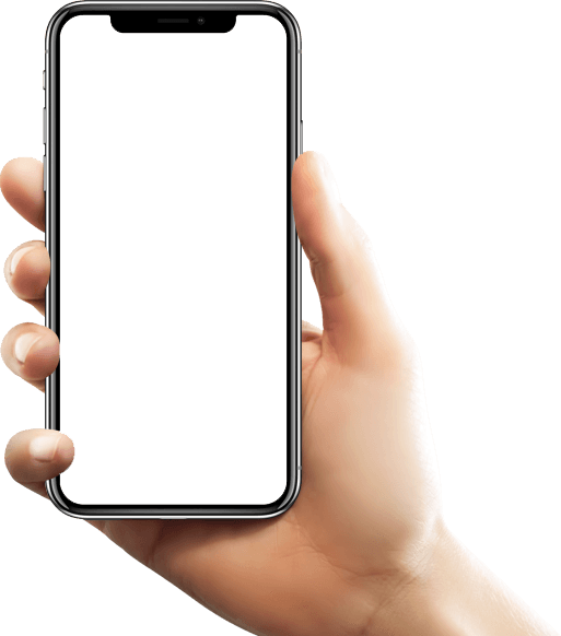 Hand holding a phone running the Bizzmakr app